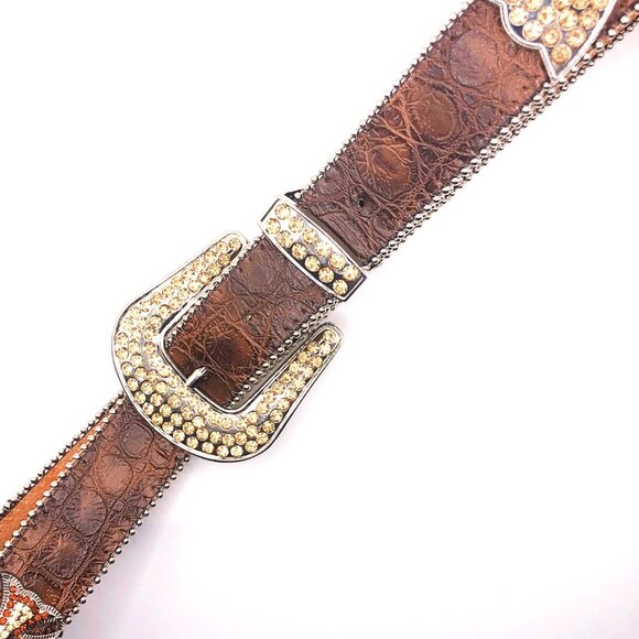 Brown Western Belt with Rhinestone Celtic Crosses & Side Studs main image 5